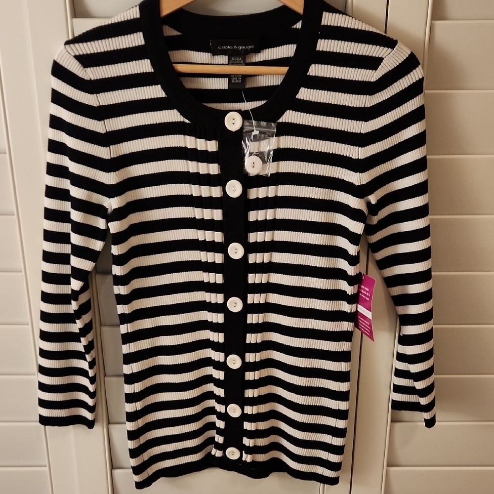Black and White Striped Cardigan